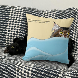 Tabby Cat Peeking Blue Funny Throw Pillow