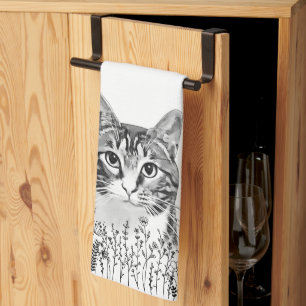 Tabby Cat Personalized Hand Drawing Kitchen Towel