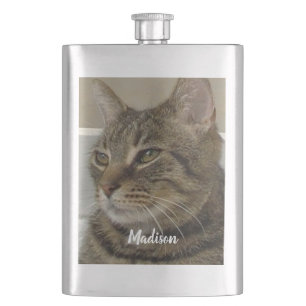 Tabby Cat Photo Personalized Name  Hip Flask