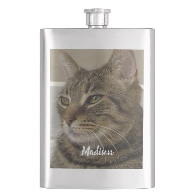 Tabby Cat Photo Personalized Name  Hip Flask (Front)