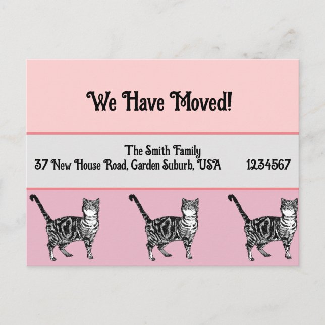 Tabby Cat Pink New Address Postcard, We Are Moving Postcard (Front)