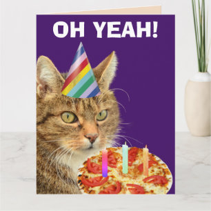 TABBY CAT PIZZA AMUSANTE ANNIVERSAIRE GRANDE CARTE