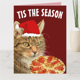 TABBY CAT PIZZA CHRISTMAS GRANDES CARTES DE SALUT