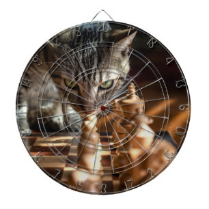 Tabby Cat Playing Chess Dartboard