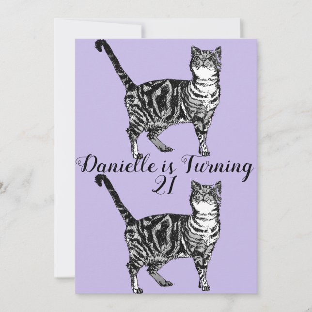 Tabby Cat Purple Art 21ème anniversaire Invitation (Devant)