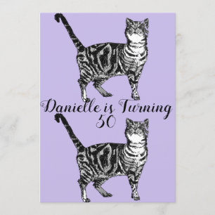 Tabby Cat Purple Art 50e anniversaire Invitation