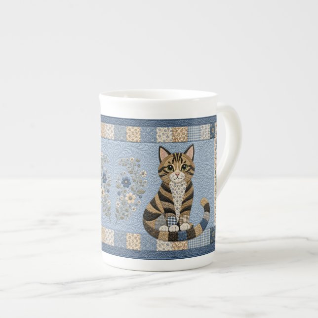 Tabby Cat Quilt Bone China Mug (Front Right)