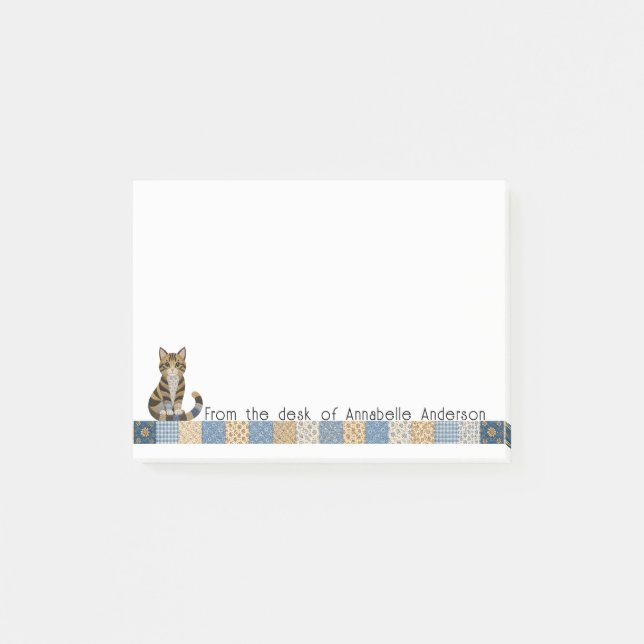 Tabby Cat Quilt Personalize Post-it Notes (Front)