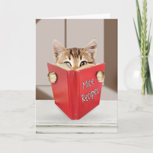 Tabby Cat Reading Book for Birthday  Card (Front)