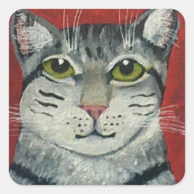 Tabby Cat Square Sticker (Front)