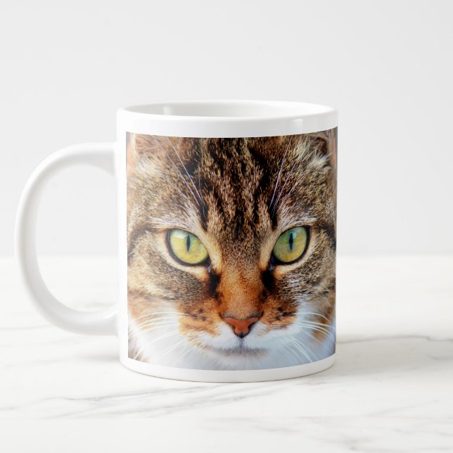 Tabby Cat Stare Close-up Face Large Coffee Mug (Left)