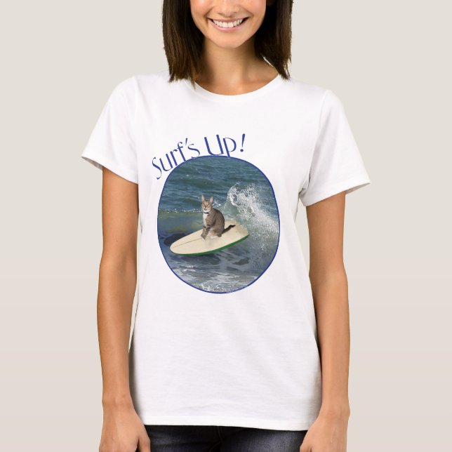 Tabby Cat Surf's Up! T-Shirt (Front)