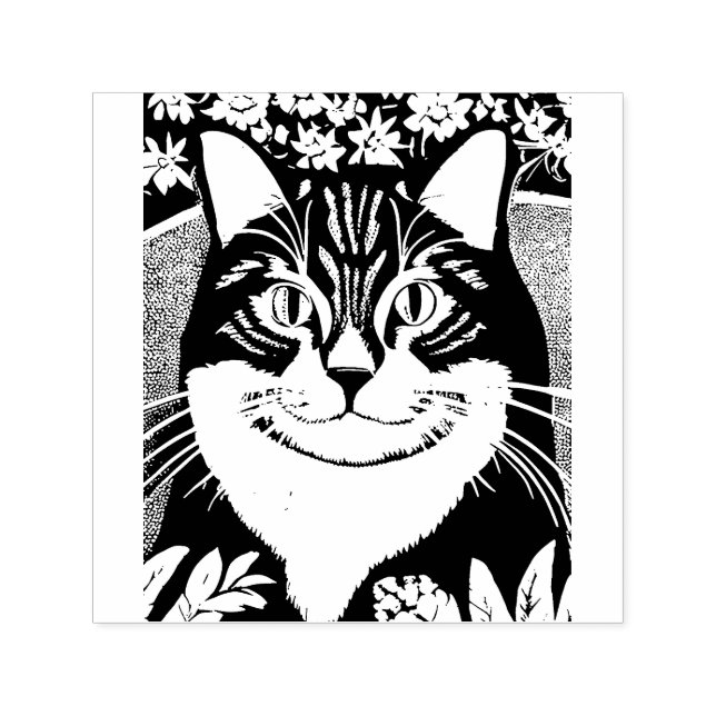 Tabby Cat Surrounded with Flowers Self-inking Stamp (Design)