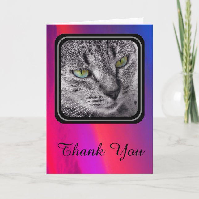 Tabby cat Thank You card - dazzling pink (Front)