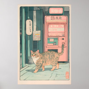 Tabby Cat Ukiyo-e Print Tokyo Japan Wall Art