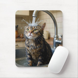 Tabby Cat Under a Kitchen Faucet Mouse Pad