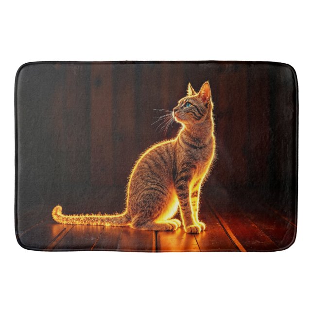 Tabby cat warm lighting animal glowing aura bath mat (Front)