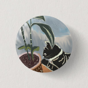 Tabby Cat Watching House Plants  1 Inch Round Button