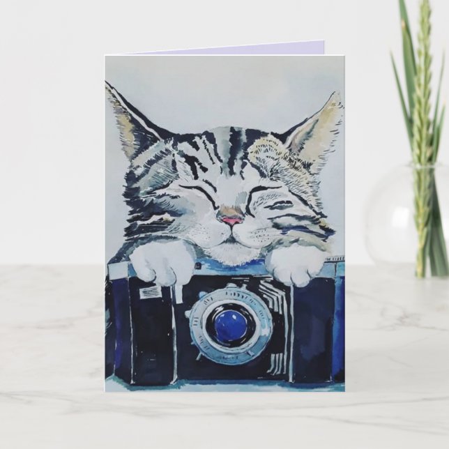 TABBY CAT WATERCOLOR ART BIRTHDAY Greeting Card (Front)