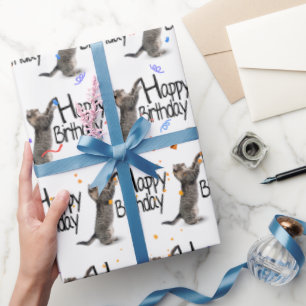 Tabby Cat with Birthday Text and Confetti Wrapping Paper