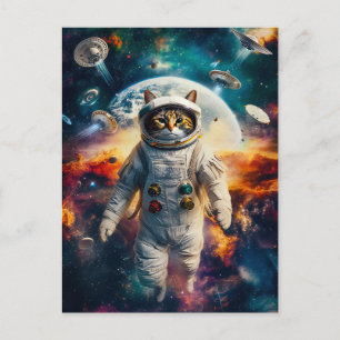 Tabby cat with Earth behind Holiday Postcard