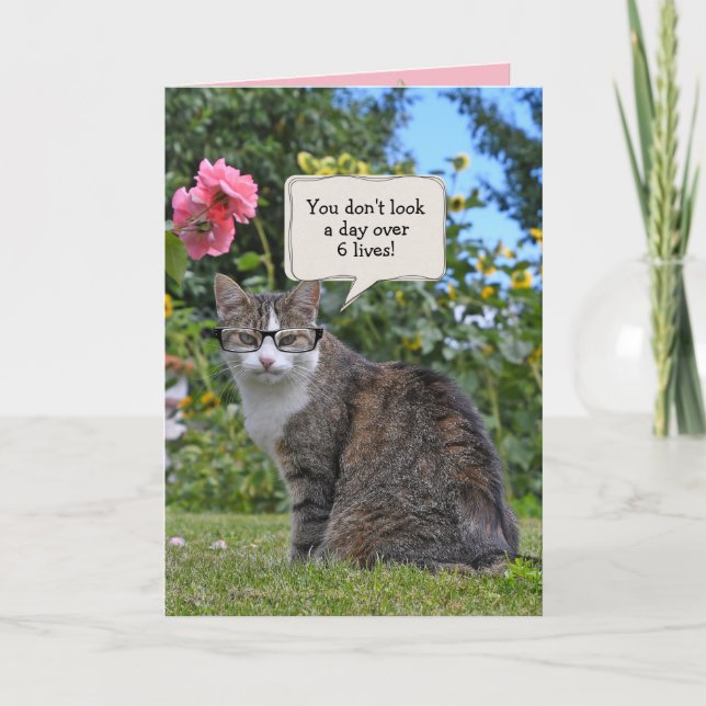 tabby cat with eye glasses birthday card (Front)