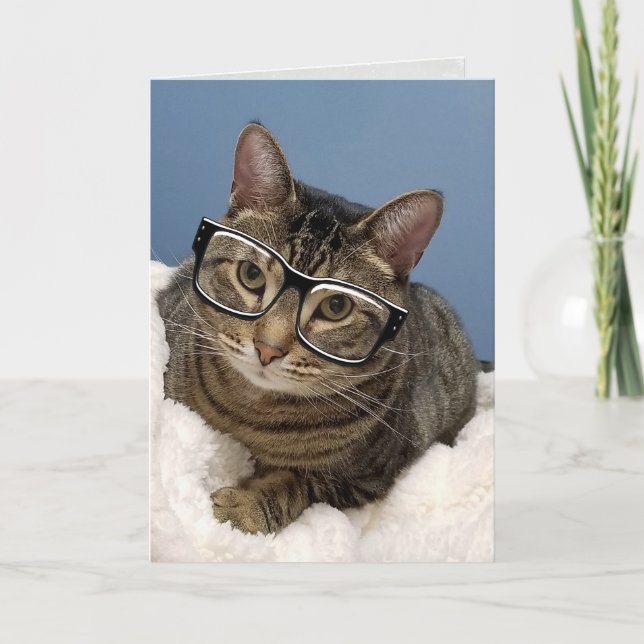 tabby cat with eye glasses card (Front)