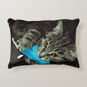 Tabby Cat with Feather by Shirley Taylor Accent Pillow