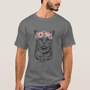 Tabby Cat With Floral Headband Cat Mom T-Shirt