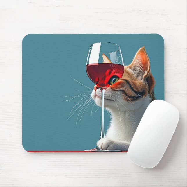Tabby Cat With Glass of Red Wine Mouse Pad (With Mouse)