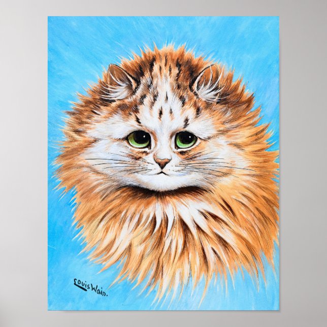 Tabby Cat With Green Eyes, Head Study by L. Wain Poster (Front)