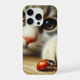 Tabby Cat With Ladybug iPhone 15 Pro Case