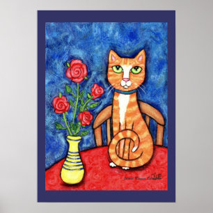 Tabby Cat With Roses Art Print