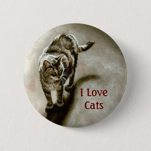 Tabby Cat with shadow, I Love Cats 2 Inch Round Button