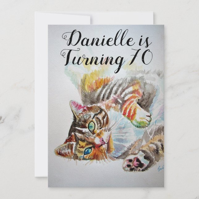 Tabby Cat Womans 70th Birthday Invitation (Front)