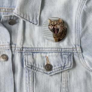 Tabby Cat Yawning Artistic Portrait 2 Inch Round Button