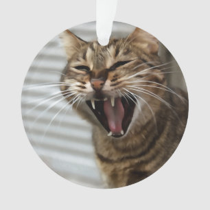 Tabby Cat Yawning Artistic Portrait Ornament
