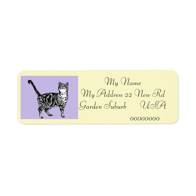 Tabby Cat Yellow and Purple Return Address Labels (Front)