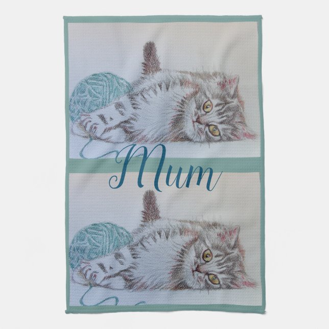 Tabby Cats Cute Cat Art Kitchen Mum Tea Towel (Vertical)