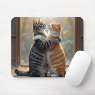 Tabby Cats Embracing In Sunny Doorway Mouse Pad