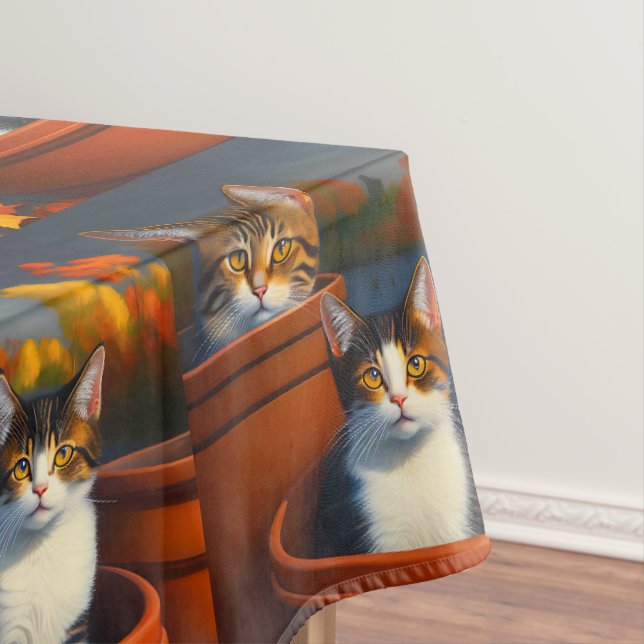 Tabby Cats In Plant Pots, Tablecloth (In Situ)