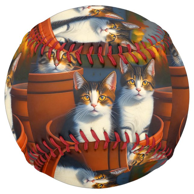 Tabby Cats In Pots, Customizable Softball (Back)