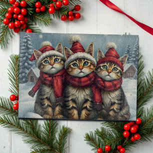 Tabby Cats in Preppy Winter Attire and Hat Winter Cutting Board