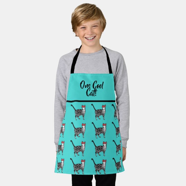 Tabby Cats 'One Cool Cat' Aqua Boys pet Apron (Worn)