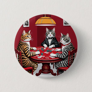 Tabby Cats Playing Poker 2 Inch Round Button