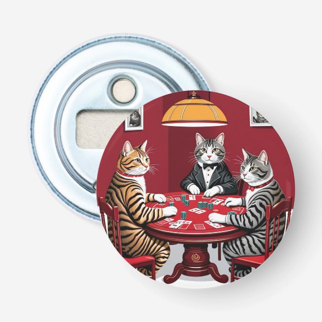 Tabby Cats Playing Poker Bottle Opener (Front)