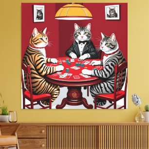 Tabby Cats Playing Poker Canvas Print