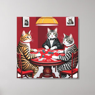 Tabby Cats Playing Poker Canvas Print