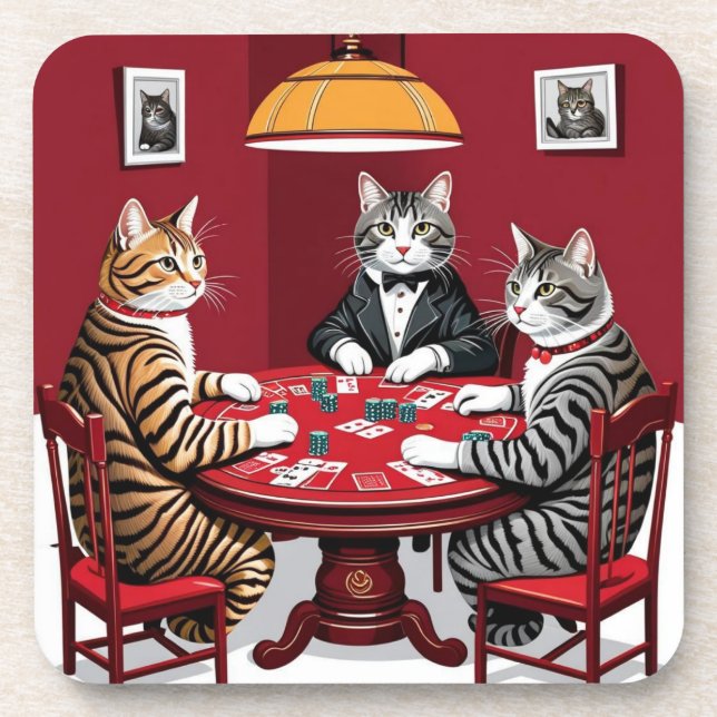 Tabby Cats Playing Poker Coaster (Front)