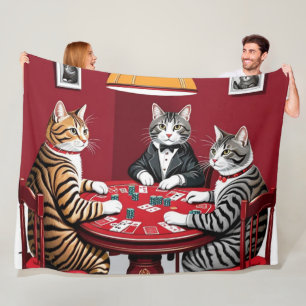 Tabby Cats Playing Poker Fleece Blanket